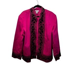 Victor costa occasion fuchsia pink black embroidered evening blazer jacket 3x